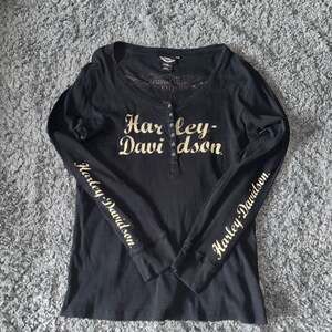 Harley-Davidson Women's Black Waffle Knit Thermal Henley Long Sleeve Shirt